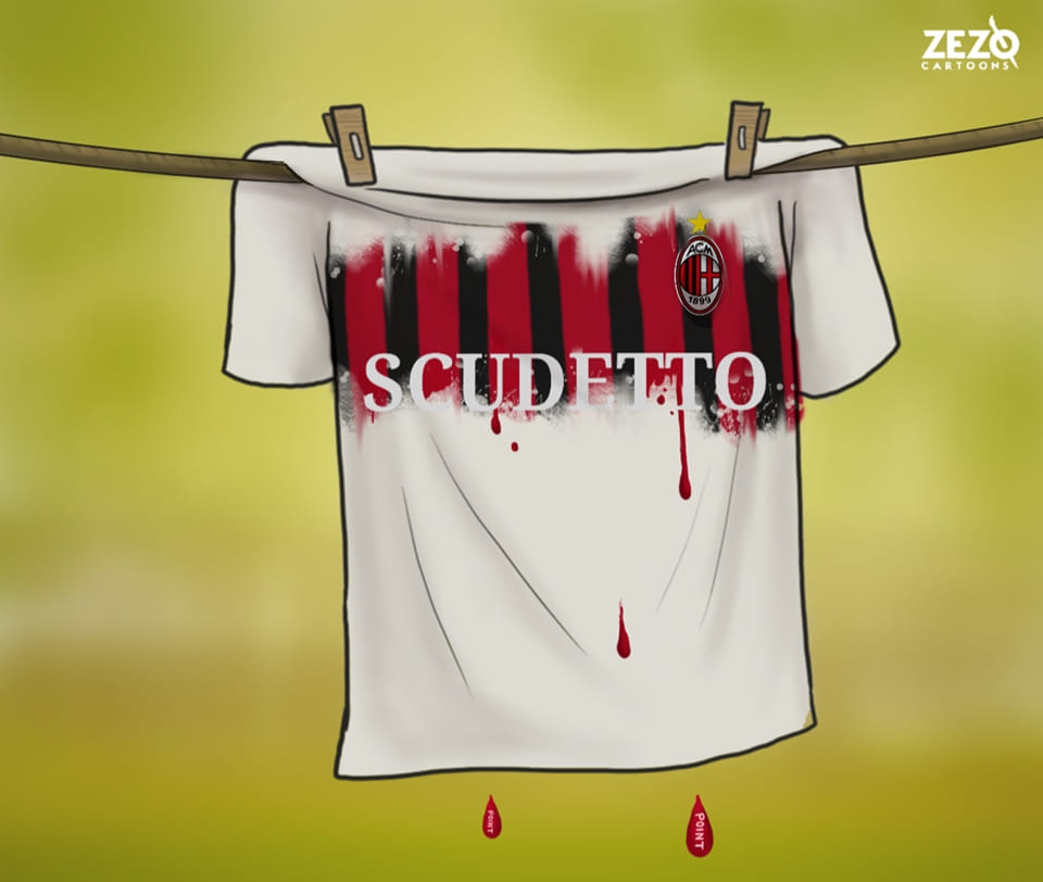 AC Milan rơi điểm trong cuộc đua vô địch Serie A. (Ảnh: ZEZO Cartoons)