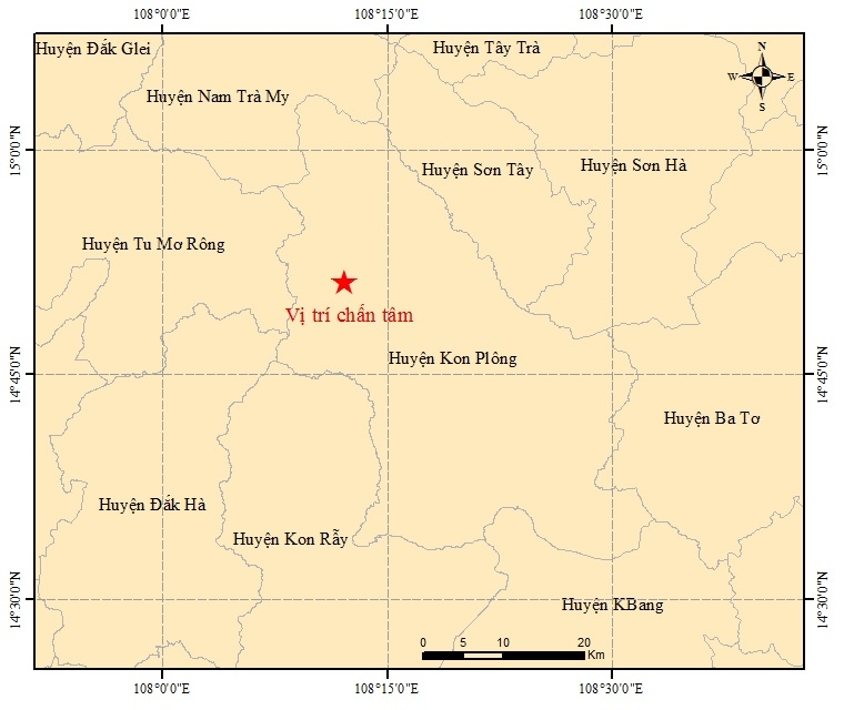Kon Tum ghi nhận trận động đất thứ 2 trong ngày
