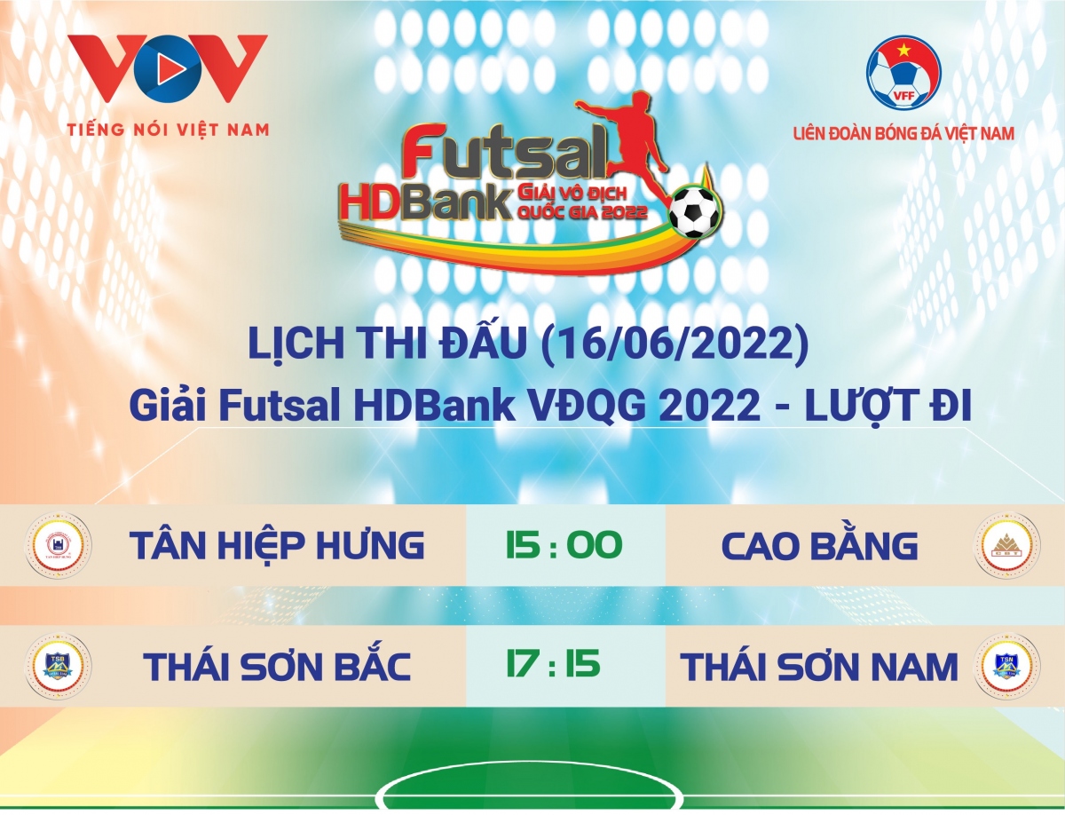 Lịch thi đấu giải Futsal HDBank VĐQG 2022 hôm nay 16/6