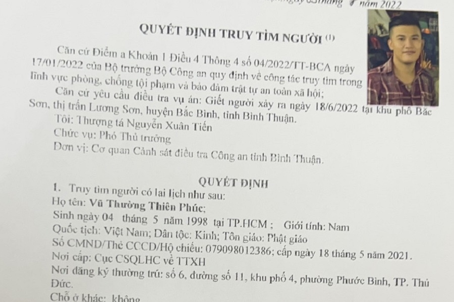 Truy tìm nghi can vụ giết người ở Bình Thuận