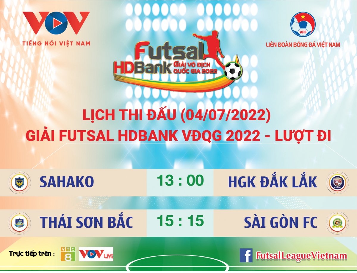 Lịch thi đấu Futsal HDBank VĐQG 2022 ngày 4/7