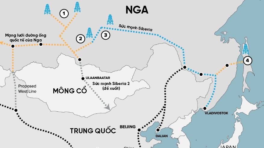 Bản đồ tiết lộ quy mô đường ống dẫn khí khổng lồ Nga – Trung Quốc