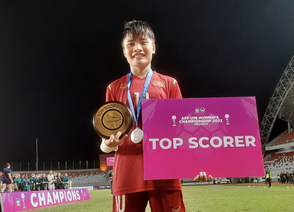Tiền đạo U18 nữ Việt Nam là Vua phá lưới giải U18 nữ Đông Nam Á 2022
