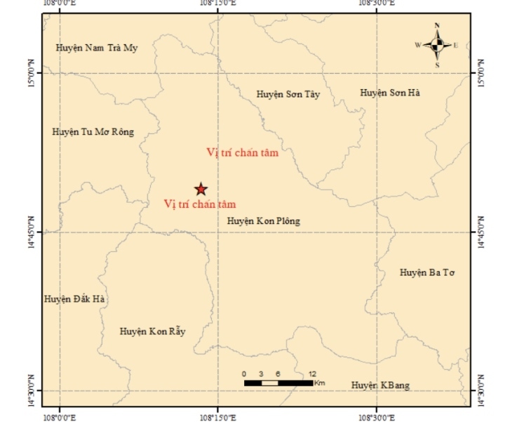 Sáng nay, Kon Tum lại xảy ra động đất với độ lớn 3.3 độ richter
