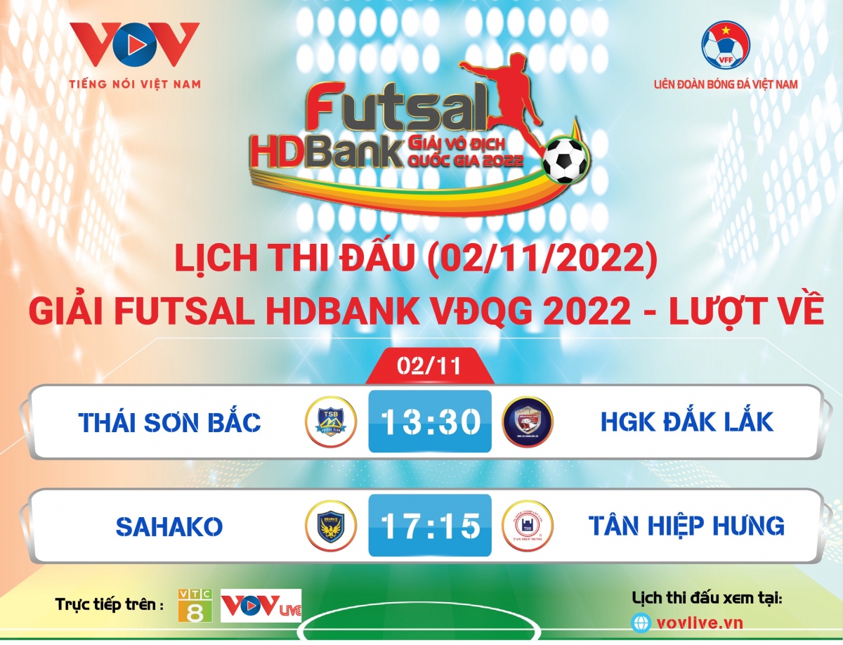 Lịch thi đấu giải Futsal HDBank VĐQG 2022 hôm nay 2/11