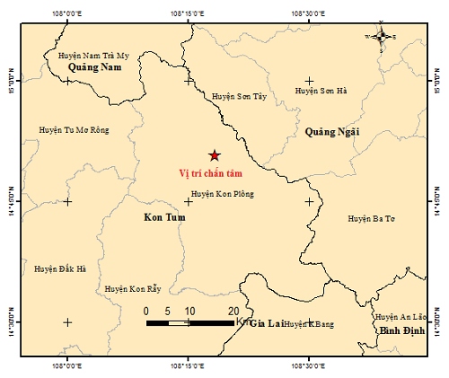 3 trận động đất xảy ra tại tỉnh Kon Tum