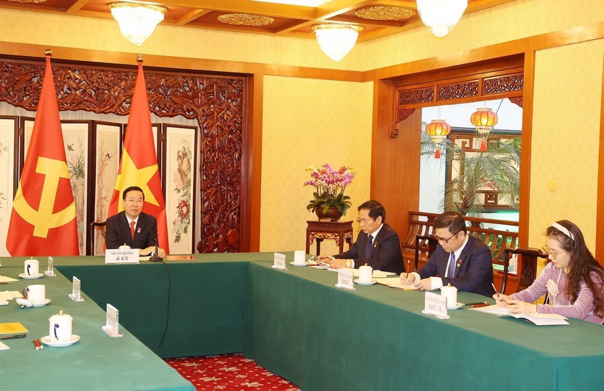 Thường trực Ban Bí thư Võ Văn Thưởng hội đàm với Bí thư Thành ủy Bắc Kinh Thái Kỳ