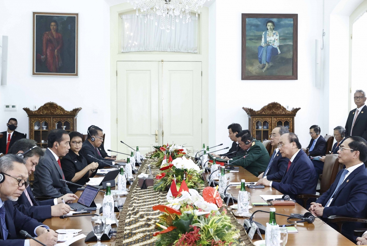 Chủ tịch nước Nguyễn Xuân Phúc hội đàm với Tổng thống Indonesia Joko Widodo