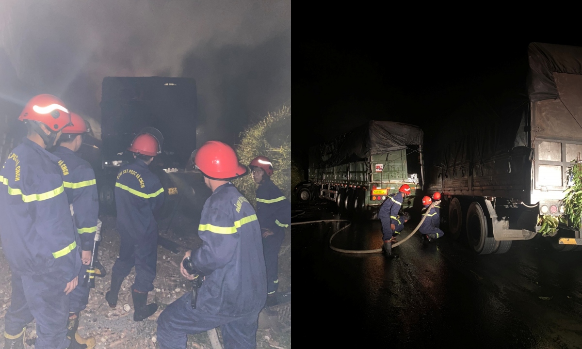Clip: Tai nạn liên hoàn trên đường Đông Trường Sơn, 2 đầu xe container cháy dữ dội