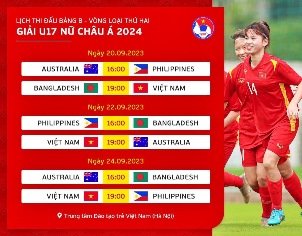 Lịch thi đấu U17 nữ Việt Nam tại vòng loại U17 nữ châu Á 2024