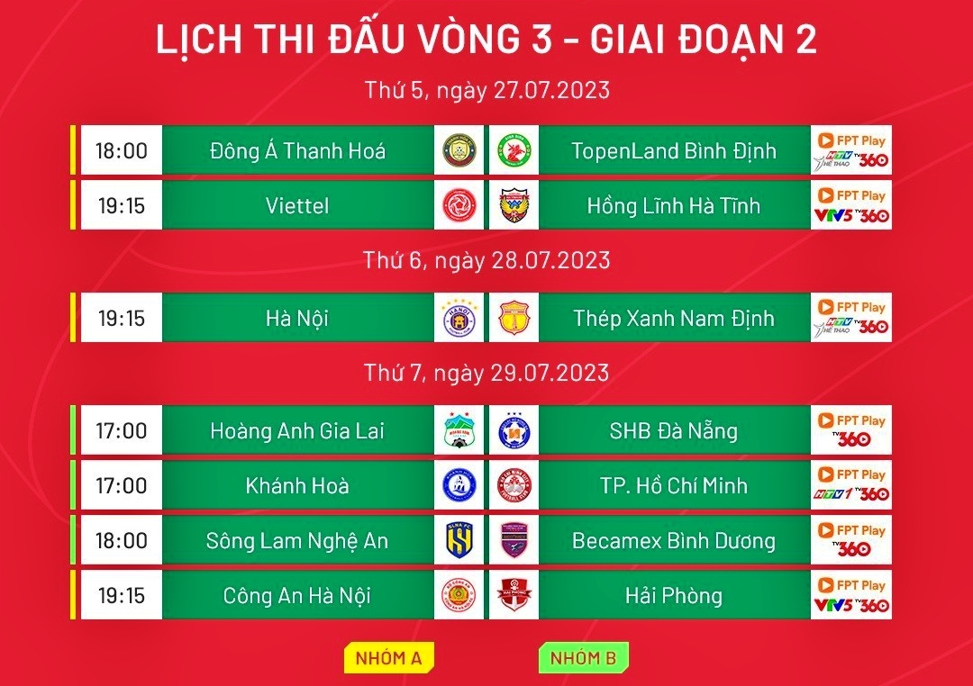 Lịch thi đấu V-League 2023 hôm nay 29/7: Căng thẳng và kịch tính