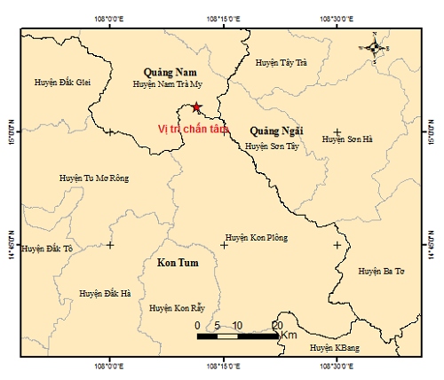 Xảy ra động đất tại Quảng Nam và Kon Tum
