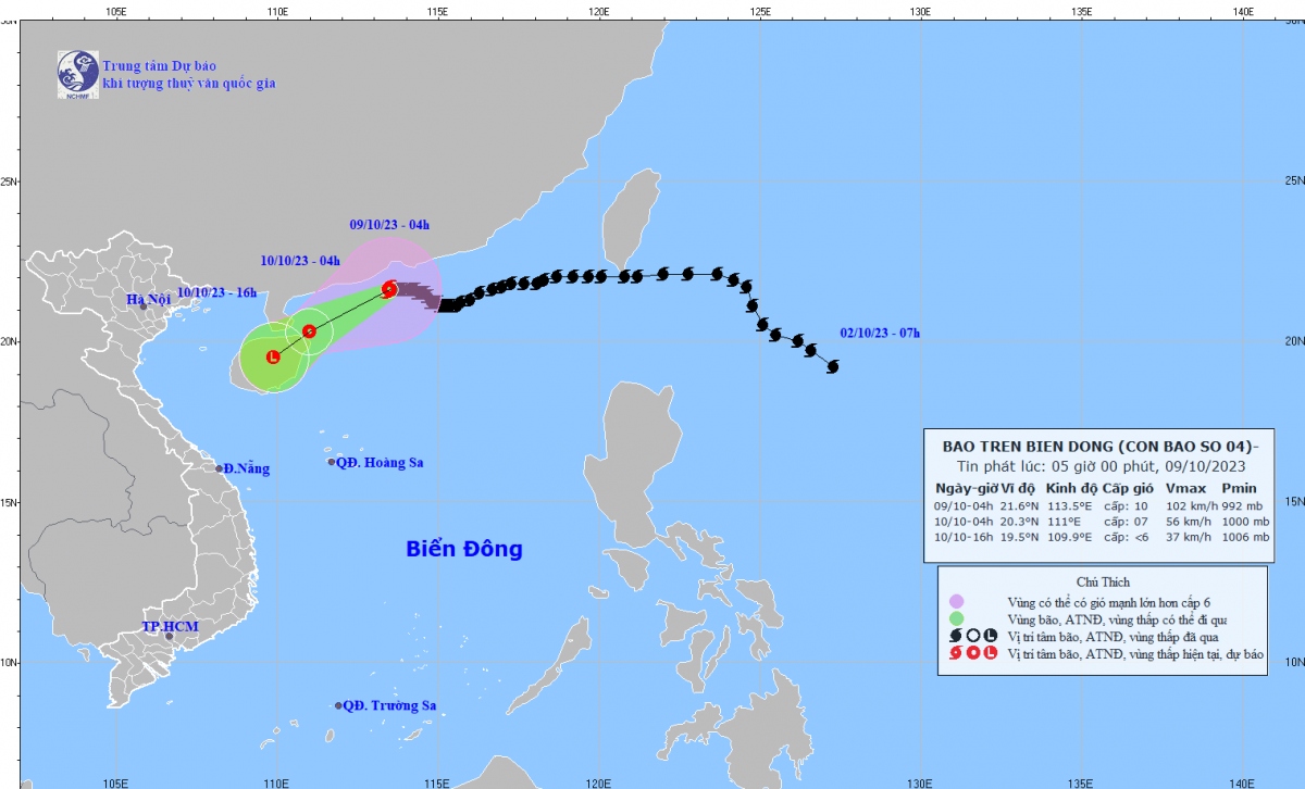 Tin bão trên Biển Đông: Bão số 4 giật cấp 13 di chuyển chậm theo hướng Tây