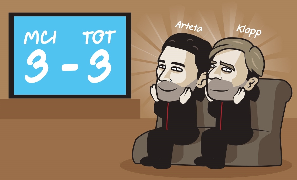 Biếm họa 24h: HLV Klopp và HLV Arteta hào hứng cổ vũ cho Tottenham