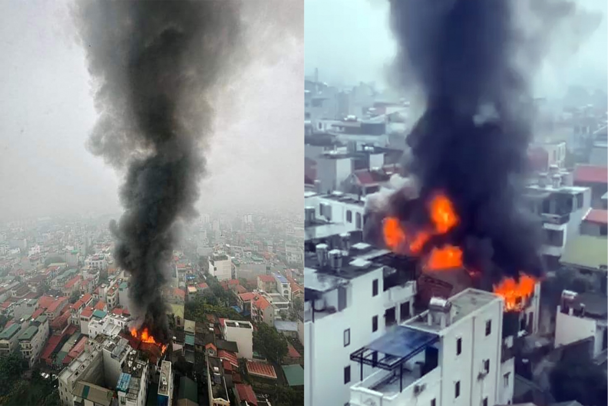 Cháy ngùn ngụt trên tầng tum nhà dân ở Long Biên, Hà Nội