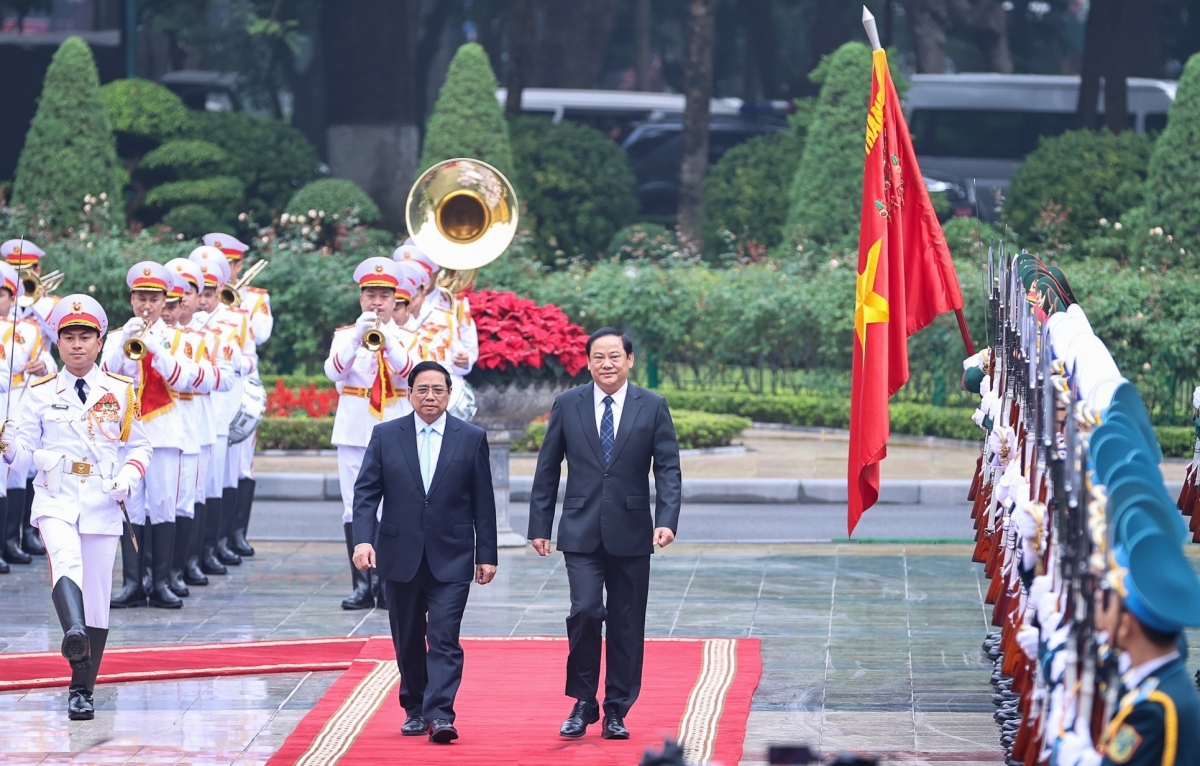 Toàn cảnh: Thủ tướng Phạm Minh Chính chủ trì lễ đón chính thức Thủ tướng Lào