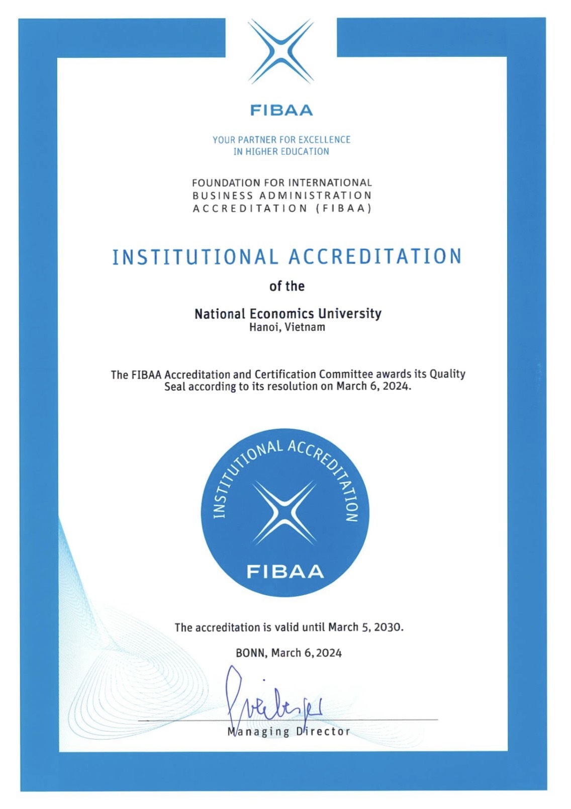 Thêm 1 trường đại học ở Việt Nam được FIBAA công nhận đạt chuẩn