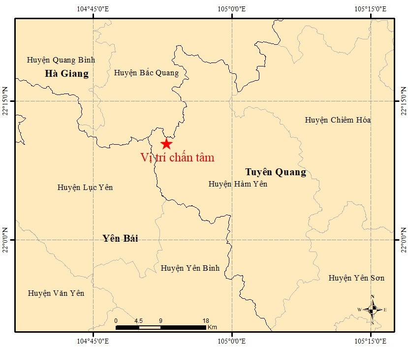 Tuyên Quang xảy ra động đất 4 độ, nhiều tỉnh cảm nhận được rung chấn