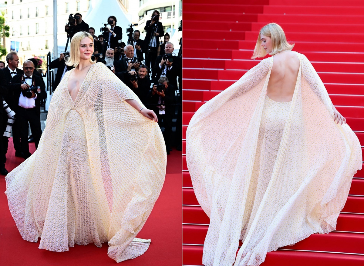 Elle Fanning diện đầm hở bạo khoe lưng trần trên thảm đỏ bế mạc LHP Cannes