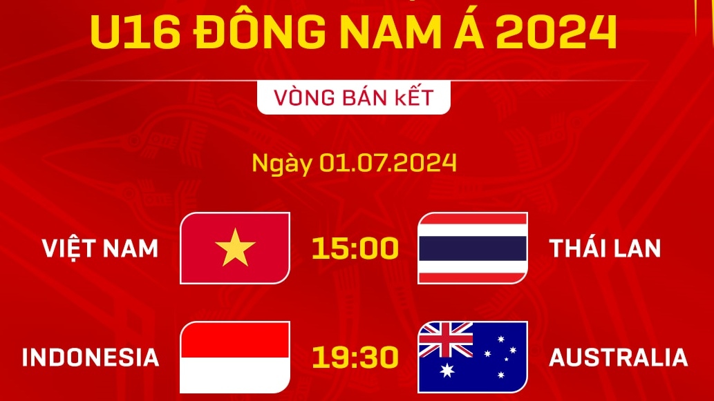 Lịch thi đấu và trực tiếp bóng đá hôm nay 1/7: U16 Việt Nam đấu U16 Thái Lan