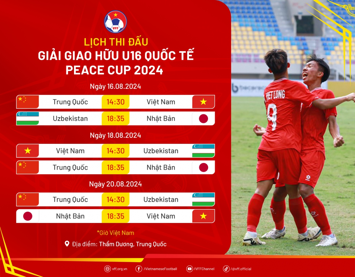 Lịch thi đấu giải tứ hùng Trung Quốc 2024: U16 Việt Nam gặp ''ông lớn''