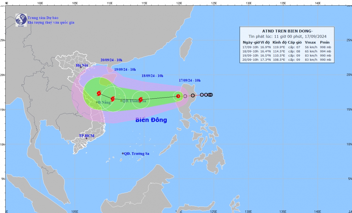 Áp thấp nhiệt đới giật cấp 9 đã tiến vào Bắc Biển Đông