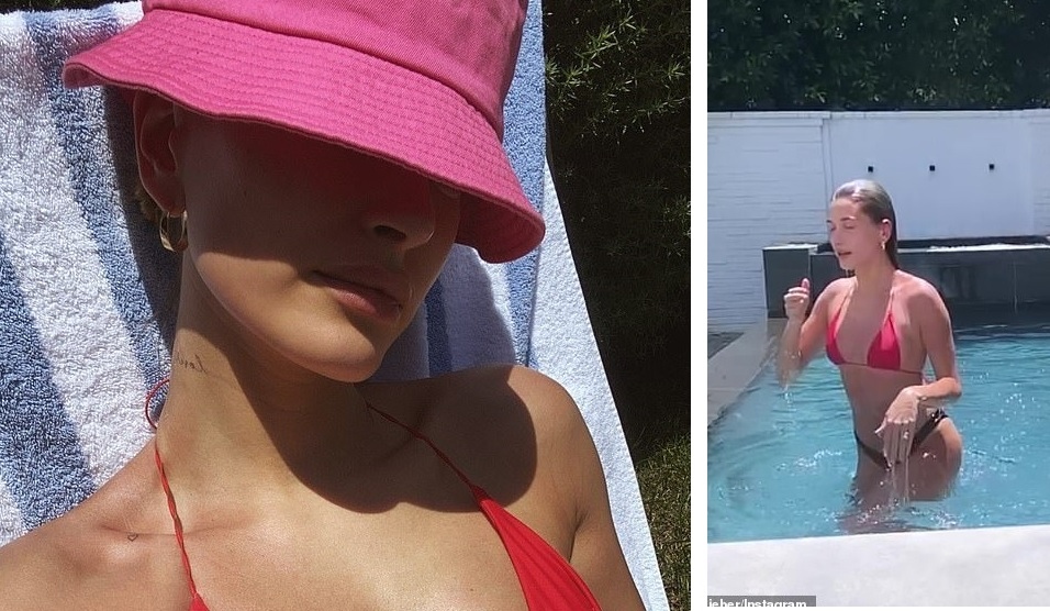 Vợ Justin Bieber mặc áo tắm gợi cảm, khoe body săn chắc bên bể bơi