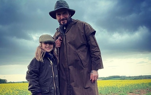 David Beckham hóa cao bồi, vui vẻ cùng con gái dắt thú cưng đi dạo