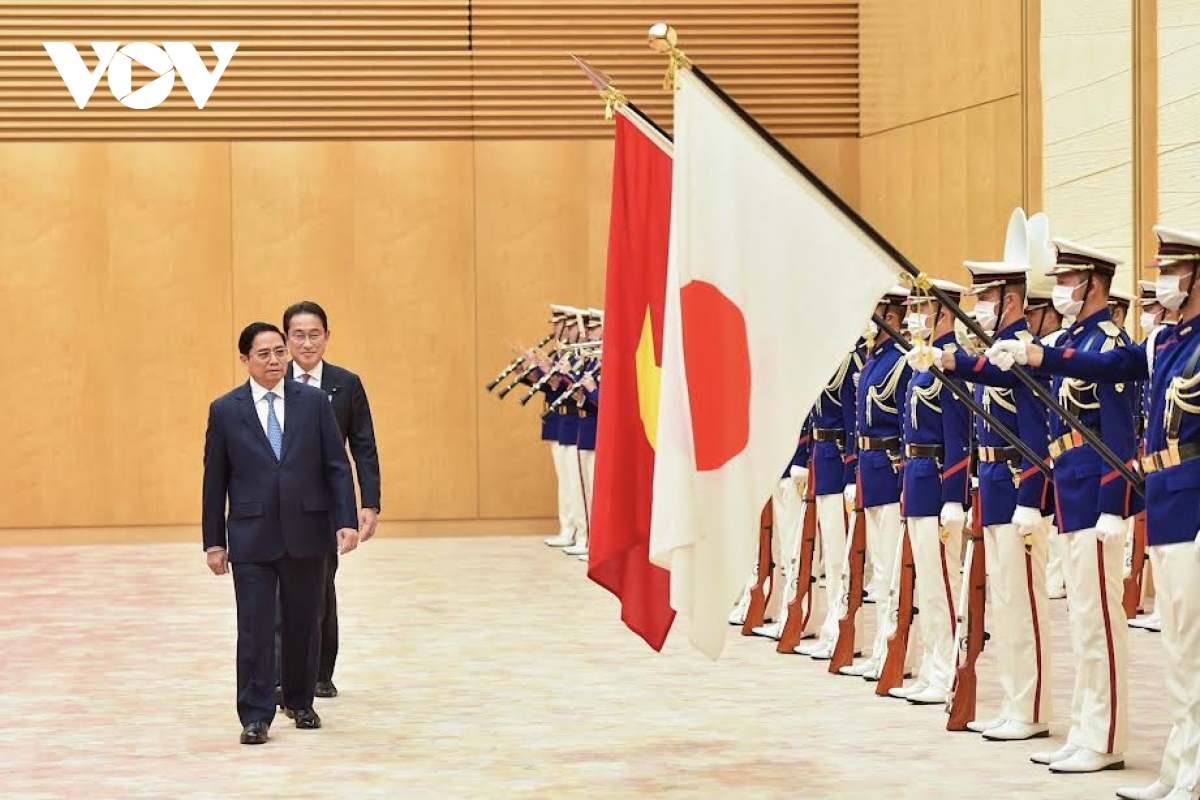 Lễ đón chính thức Thủ tướng Chính phủ Phạm Minh Chính cùng đoàn đại biểu thăm Nhật Bản