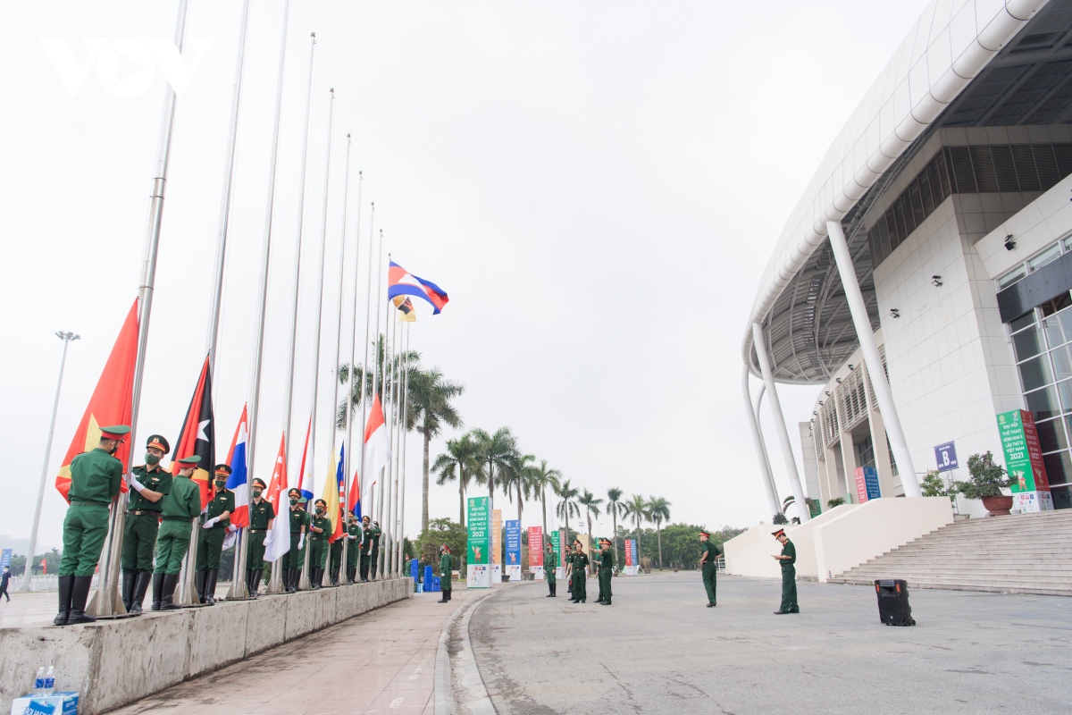 Hình ảnh tập dượt nghi lễ thượng cờ SEA Games 31