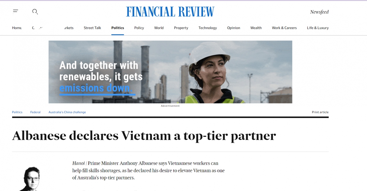 Dư luận Australia ấn tượng về chuyến thăm Việt Nam của Thủ tướng Anthony Albanese