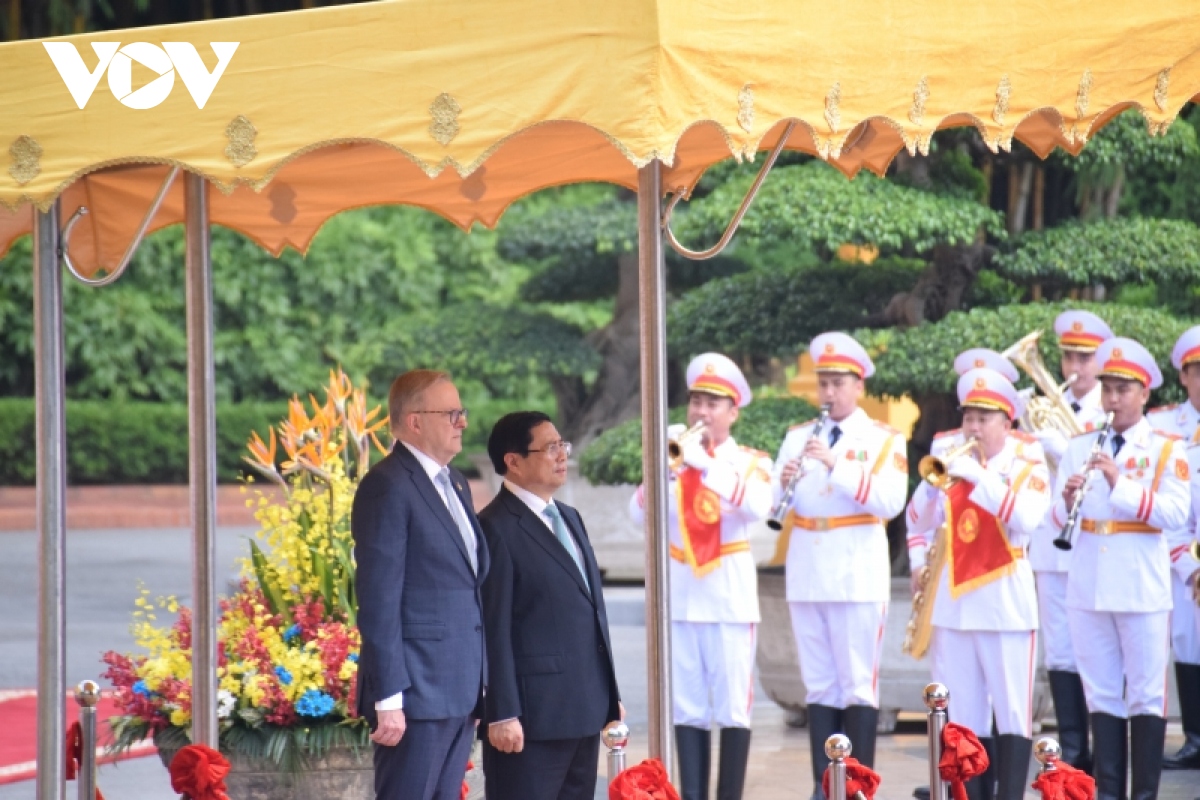 Thủ tướng Phạm Minh Chính chủ trì Lễ đón chính thức Thủ tướng Australia