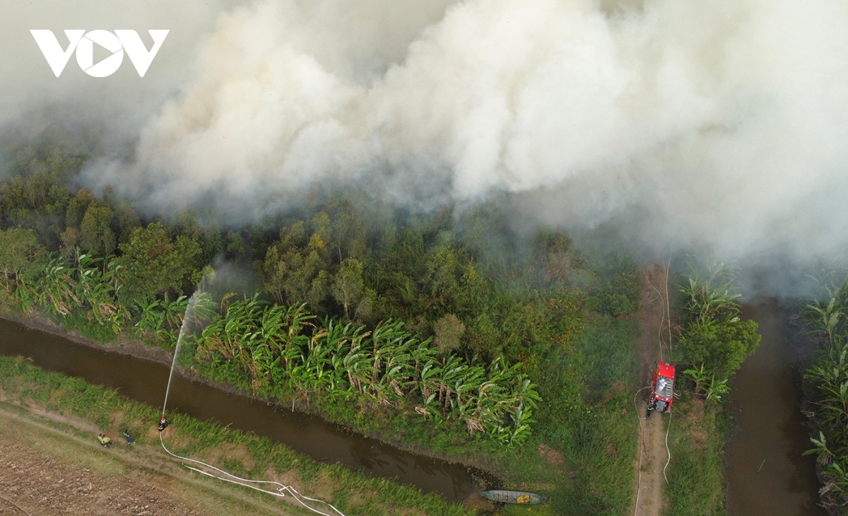 Hiện trường vụ cháy hàng chục ha rừng tràm Cà Mau