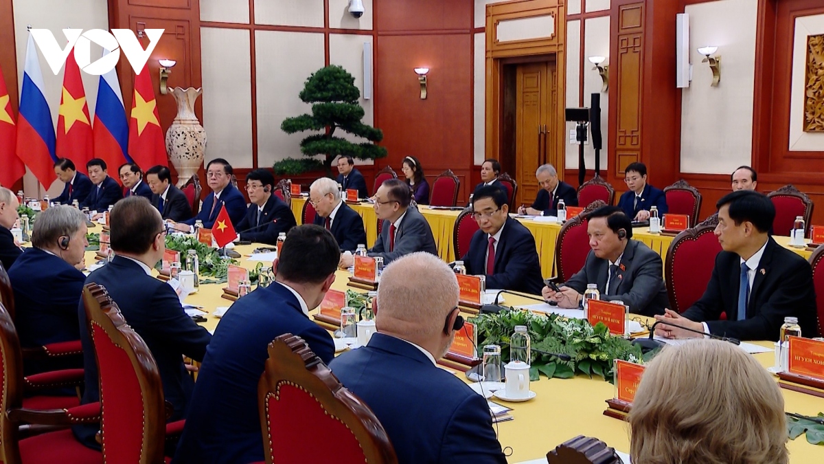 Ảnh: Tổng Bí thư Nguyễn Phú Trọng hội đàm với Tổng thống Liên bang Nga Vladimir Putin